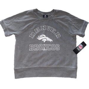 Denver Broncos NFL Juniors Size Small‎ 3/5 Boxy Cropped Gray Sweatshirt Tee NWT